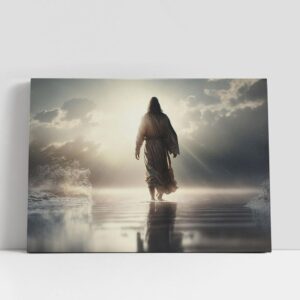 Christian Canvas Wall Art, Jesus Walking Water…