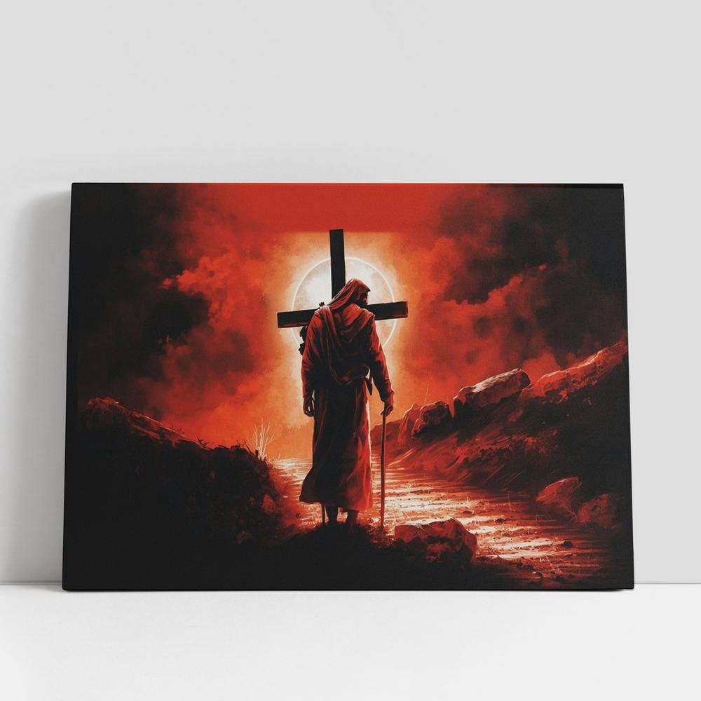 Christian Canvas Wall Art, Jesus Walking With Cross Canvas Pictures, Faith Art, Christian Canvas Art