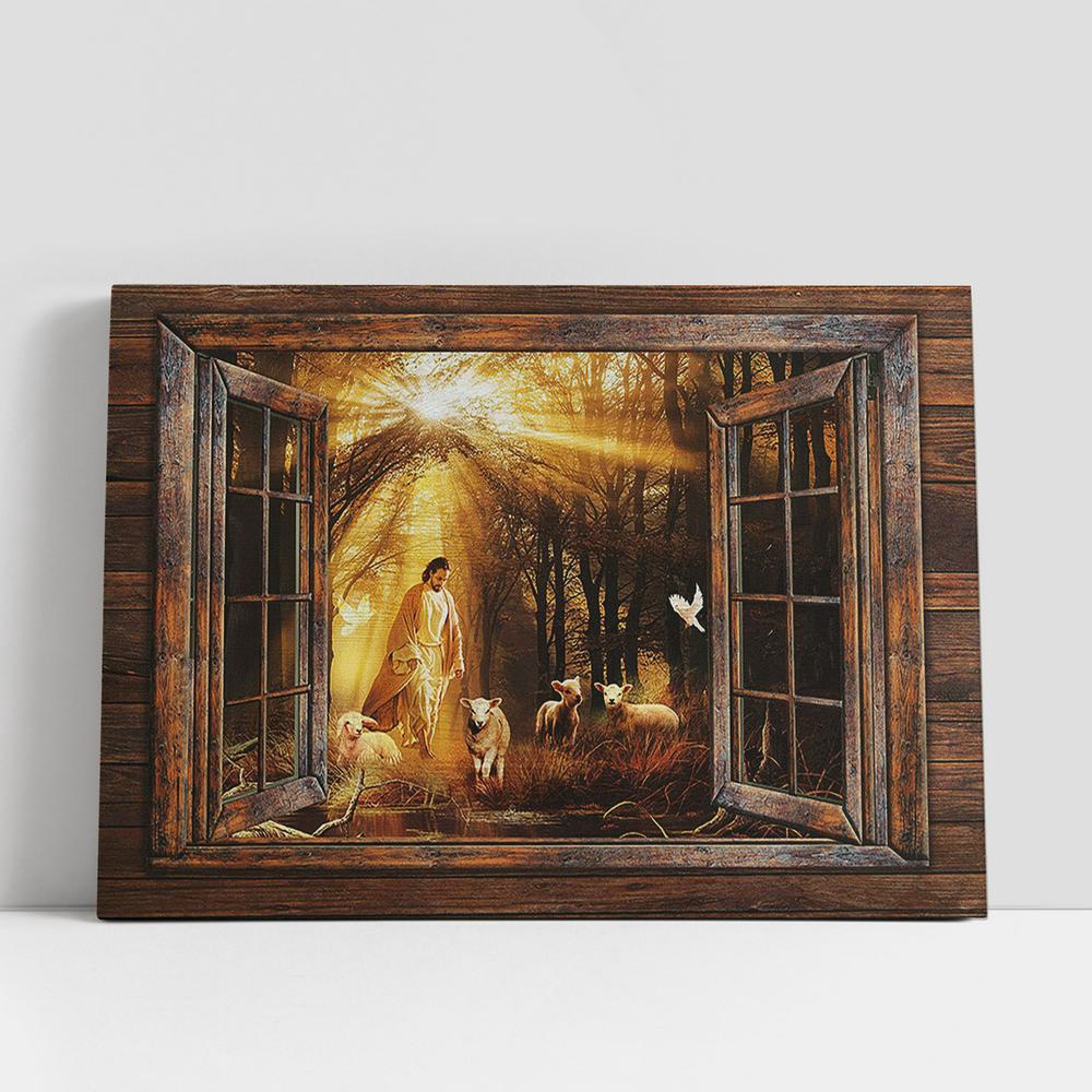 Christian Canvas Wall Art, Jesus Walking With Lambs Into The Beautiful Forest Canvas Art Decor, Christian Canvas Art Christian Canvas Wall Art, Jesus Walking With Lambs Into The Beautiful Forest Canvas Art Decor, Christian Canvas Art