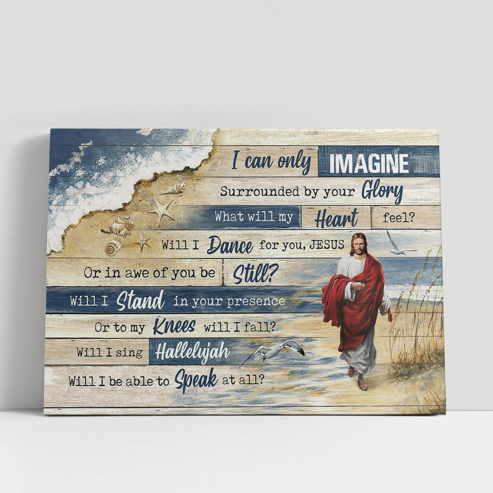 Christian Canvas Wall Art, Jesus Walks On Beach Canvas, I Can Only Imagine Canvas Wall Art, Christian Canvas Art