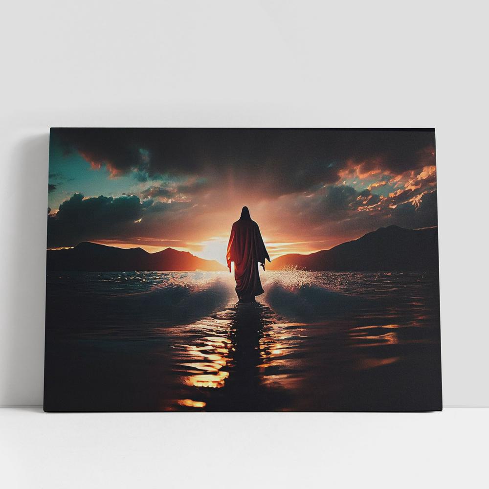 Christian Canvas Wall Art, Jesus Walks Water Against Beautiful Sunset Canvas Pictures, Faith Art, Christian Canvas Art Christian Canvas Wall Art, Jesus Walks Water Against Beautiful Sunset Canvas Pictures, Faith Art, Christian Canvas Art