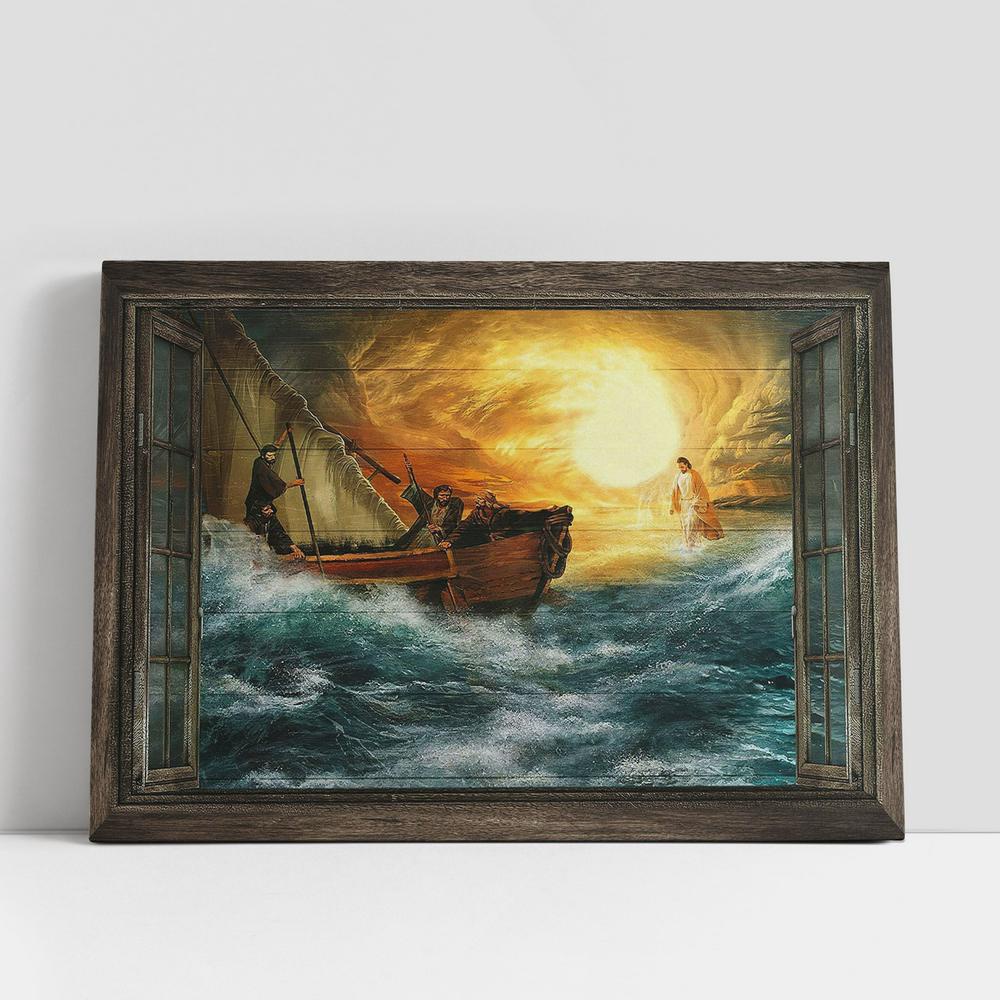 Christian Canvas Wall Art, Jesus guides us through storm Canvas Wall Art, Christian Canvas Art