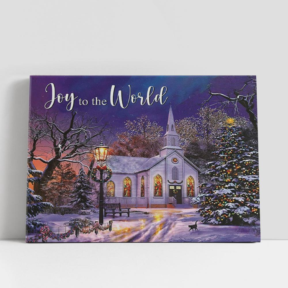 Christian Canvas Wall Art, Joy To The World, Country Church In Snow, Christmas Canvas Wall Art, Christian Canvas Art