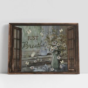 Christian Canvas Wall Art, Just Breath Flower…