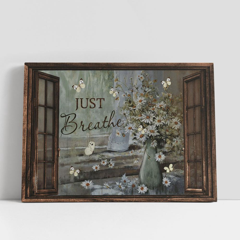 Christian Canvas Wall Art, Just Breath Flower Large Canvas, Christian Canvas Art