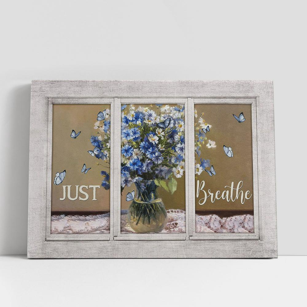 Christian Canvas Wall Art, Just Breathe Baby Flower Vase Butterfly Canvas Wall Art, Christian Canvas Art