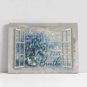 Christian Canvas Wall Art, Just Breathe Blue…