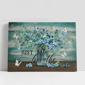 Christian Canvas Wall Art, Just Breathe Blue…