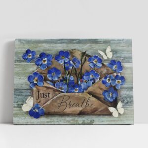Christian Canvas Wall Art, Just Breathe Blue…