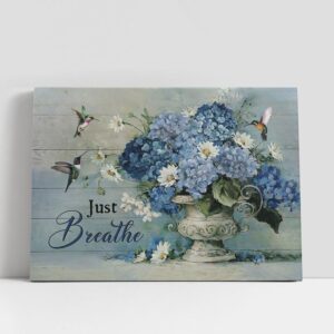 Christian Canvas Wall Art, Just Breathe Blue…
