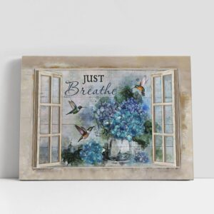 Christian Canvas Wall Art, Just Breathe Blue…