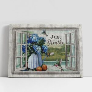 Christian Canvas Wall Art, Just Breathe Blue…