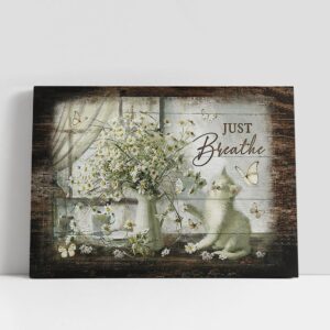 Christian Canvas Wall Art, Just Breathe Cat…