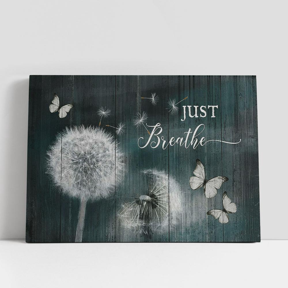 Christian Canvas Wall Art, Just Breathe Dandelion Butterfly Canvas Wall Art, Christian Canvas Art