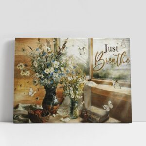 Christian Canvas Wall Art, Just Breathe Flower…