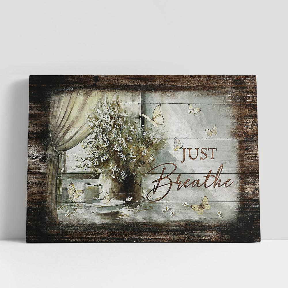 Christian Canvas Wall Art, Just Breathe Flower Flower Vase Canvas Wall Art, Christian Canvas Art