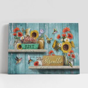 Christian Canvas Wall Art, Just Breathe Flower…