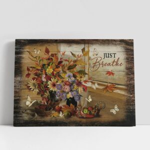 Christian Canvas Wall Art, Just Breathe Flower…