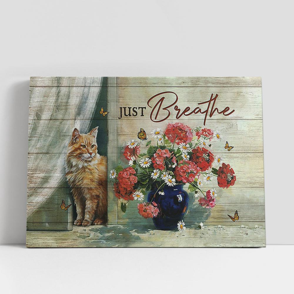 Christian Canvas Wall Art, Just Breathe Maine Coon Cat Lovers Canvas Painting, Gifts For Cat Lovers, Christian Canvas Art