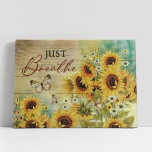 Christian Canvas Wall Art, Just Breathe Sunflower…