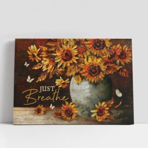 Christian Canvas Wall Art, Just Breathe Sunflower…