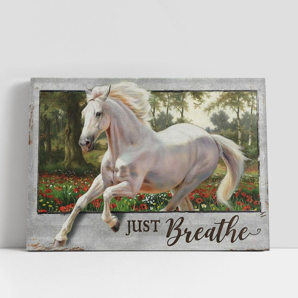 Christian Canvas Wall Art, Just Breathe White Horse Running In The Wood Canvas Prints, Religious Home Decor, Christian Canvas Art Christian Canvas Wall Art, Just Breathe White Horse Running In The Wood Canvas Prints, Religious Home Decor, Christian Canvas Art
