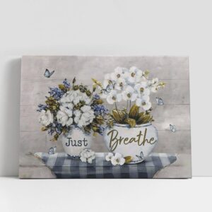 Christian Canvas Wall Art, Just Breathe White…