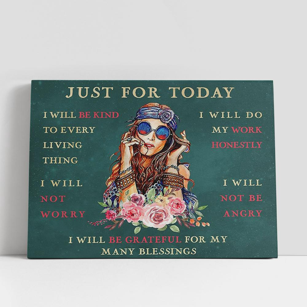 Christian Canvas Wall Art, Just For Today Hippie Boho Canvas Prints