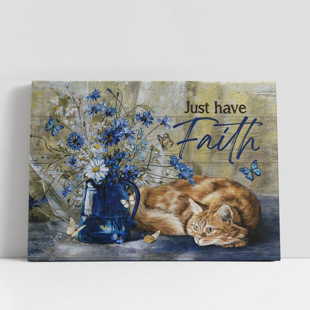 Christian Canvas Wall Art, Just Have Faith Daisy Tabby Cat Wall Art Canvas, Christian Gifts Wall Art