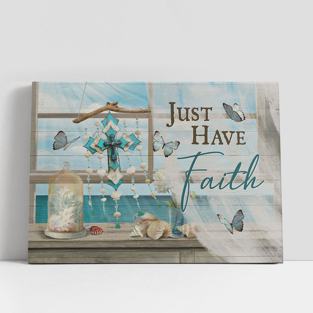 Christian Canvas Wall Art, Just Have Faith Deep Ocean Cross Canvas Wall Art