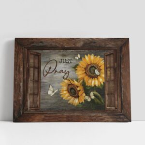Christian Canvas Wall Art, Just Pray Sunflower…