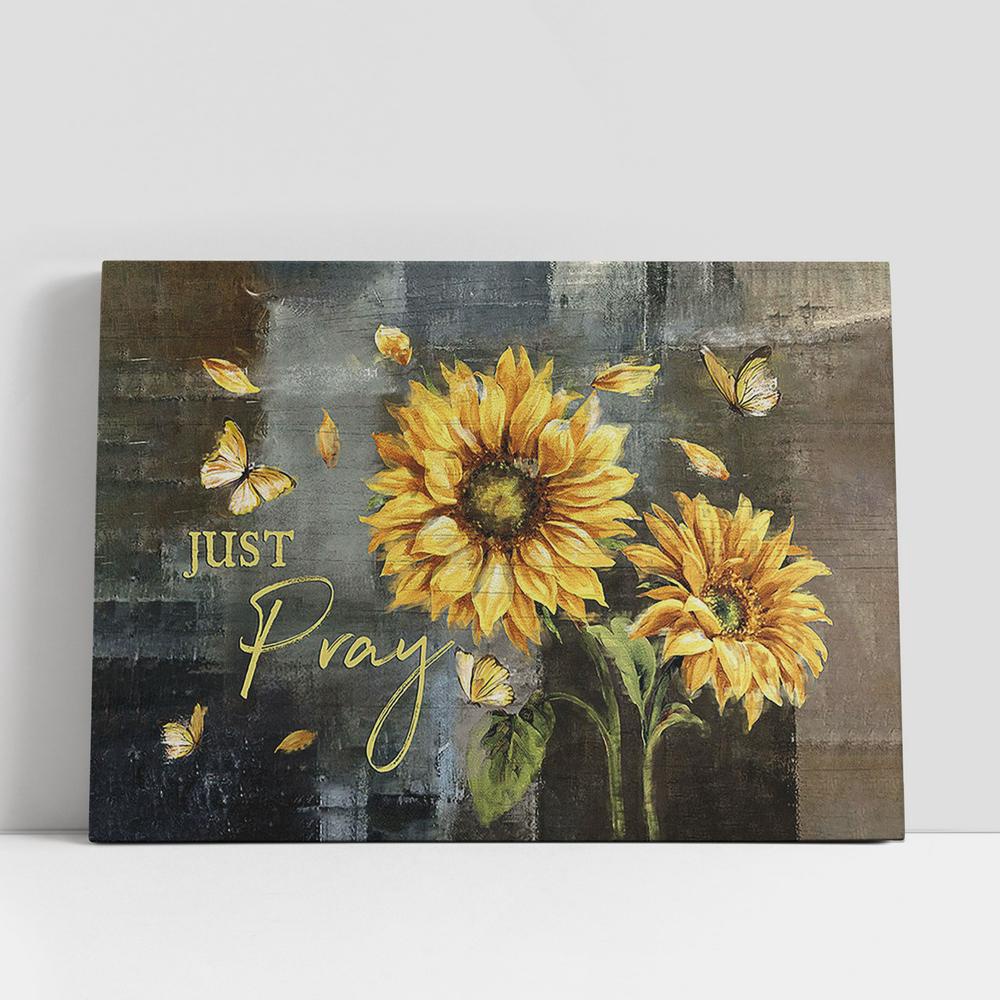 Christian Canvas Wall Art, Just Pray Sunflower Yellow Butterfly Canvas Art, Wall Decor Christian Gifts Christian Canvas Wall Art, Just Pray Sunflower Yellow Butterfly Canvas Art, Wall Decor Christian Gifts