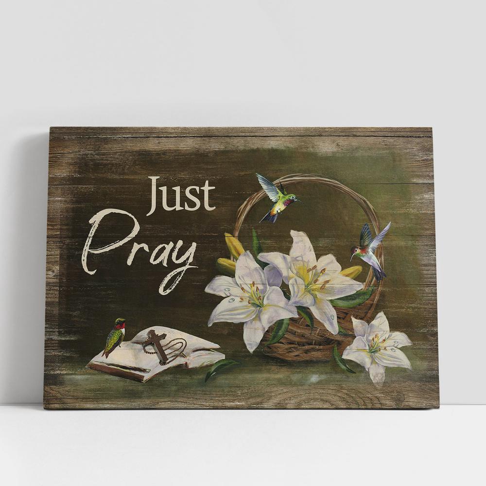 Christian Canvas Wall Art, Just Pray White Lily Bible Hummingbirds Canvas Art, Wall Decor Christian Gifts Christian Canvas Wall Art, Just Pray White Lily Bible Hummingbirds Canvas Art, Wall Decor Christian Gifts