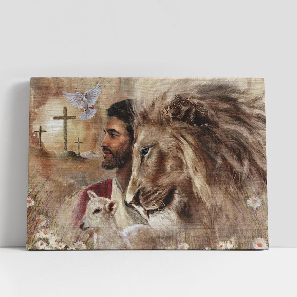 Christian Canvas Wall Art, King Of Kings Jesus Dove Cross Canvas Poster