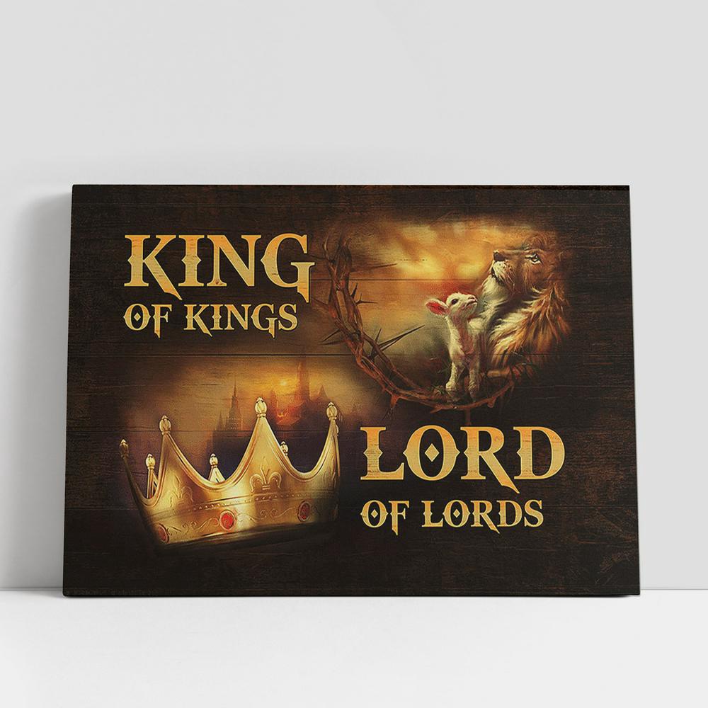 Christian Canvas Wall Art, King Of Kings Lord Of Lords Canvas, Golden Crown Jesus Lion And Lamb Canvas Art, Christian Gifts Wall Art Decor
