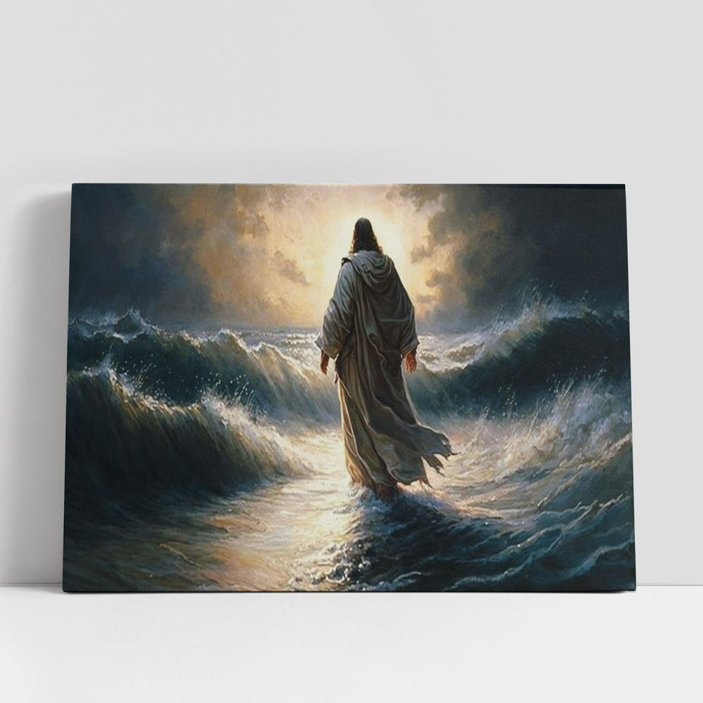 Christian Canvas Wall Art, Large Jesus Walking On Water Canvas, Jesus Christ Picture, Christian Gifts Home Decor