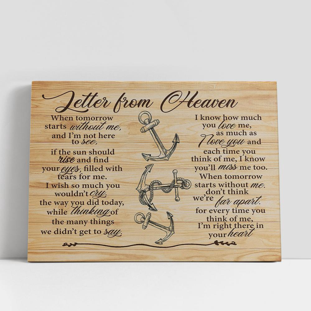 Christian Canvas Wall Art, Letter From Heaven When Tomorrow Starts Without Me I Know How Much You Love Canvas Wall Art