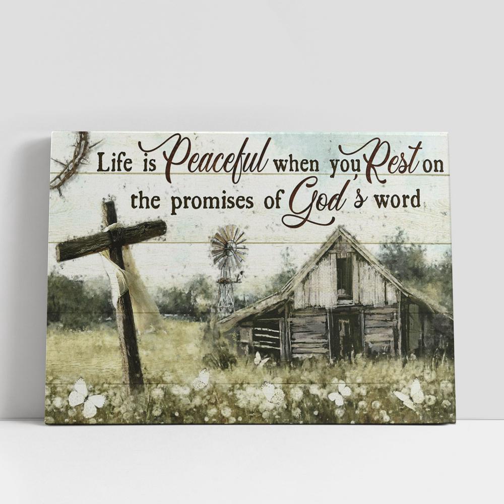 Christian Canvas Wall Art, Life Is Peaceful When You Rest On The Promises Of God’s Word Flower Garden Large Canvas