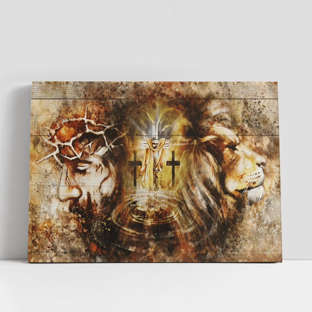 Christian Canvas Wall Art, Lion And Jesus Cross Large Canvas Christian Canvas Wall Art, Lion And Jesus Cross Large Canvas