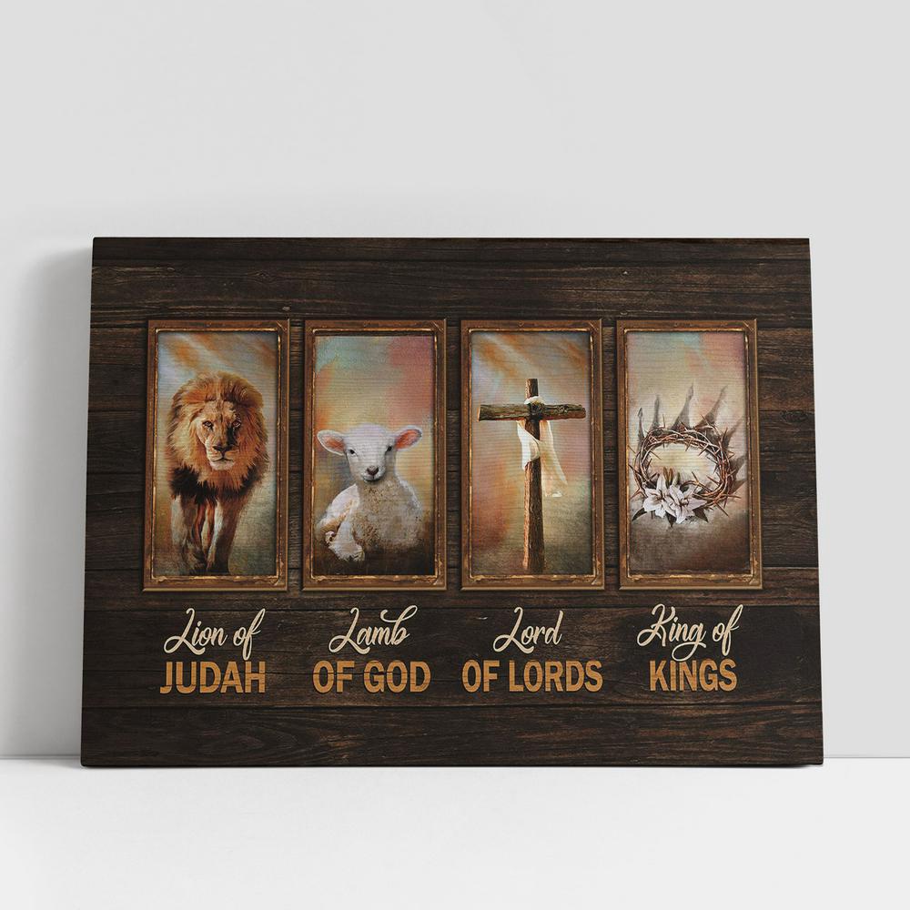 Christian Canvas Wall Art, Lion King Lamb Of God Crown Of Thorn Canvas Art, Wall Decor Christian Gifts