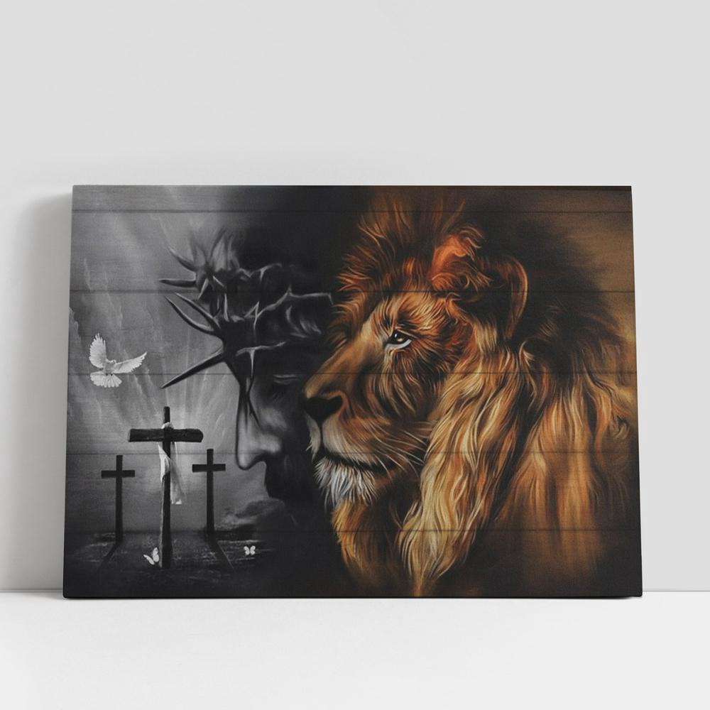 Christian Canvas Wall Art, Lion Of Judah And Jesus Portrait Large Canvas