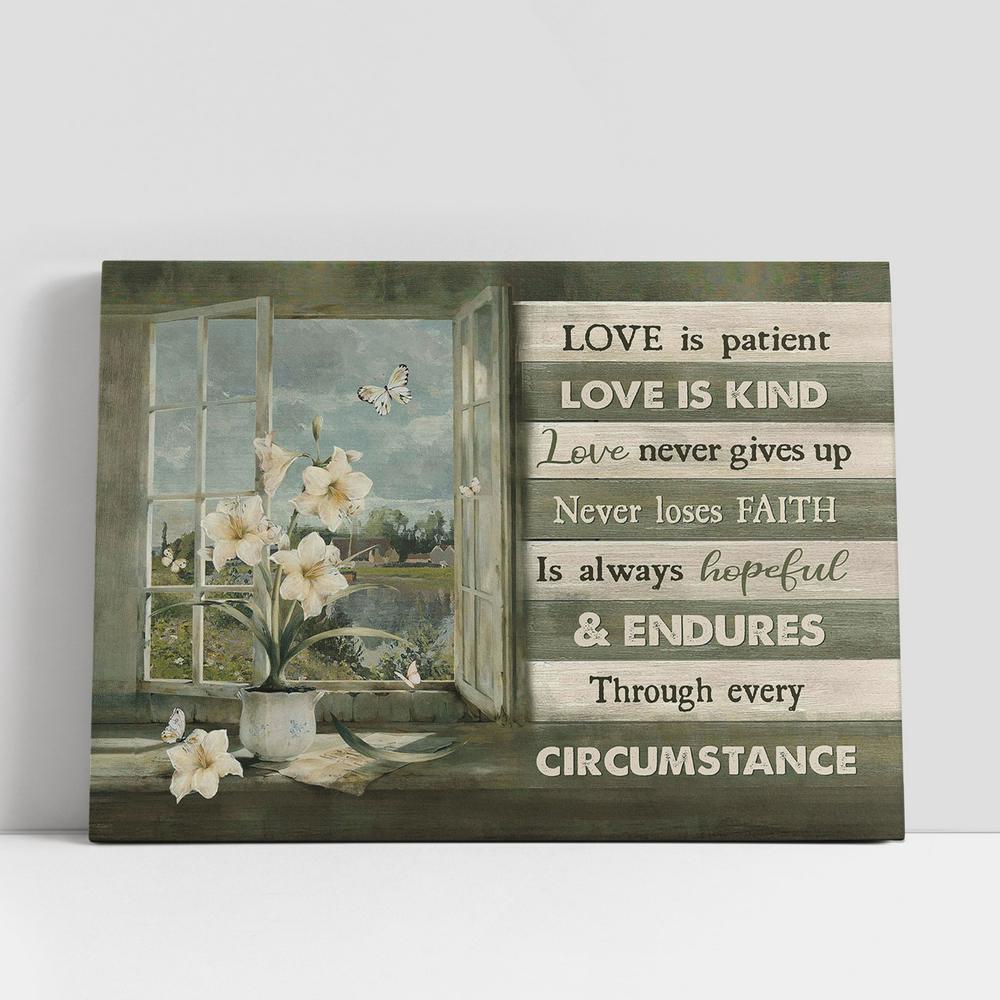 Christian Canvas Wall Art, Love Is Patient Love Is Kind White Lily Butterfly Canvas Art, Wall Decor Christian Gifts