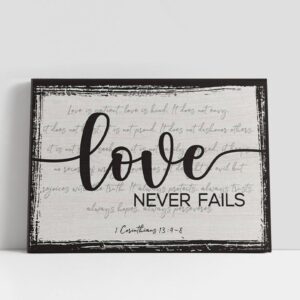 Christian Canvas Wall Art, Love Never Fails…
