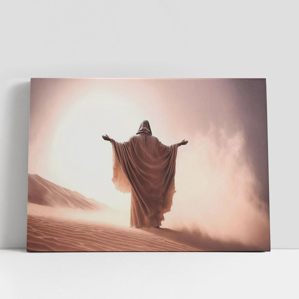 Christian Canvas Wall Art, Man Coat Stand Desert Sands During Storm Raising Hands Praying Canvas Pictures, Faith Art, Christian Gifts Canvas Wall Art Decor Christian Canvas Wall Art, Man Coat Stand Desert Sands During Storm Raising Hands Praying Canvas Pictures, Faith Art, Christian Gifts Canvas Wall Art Decor