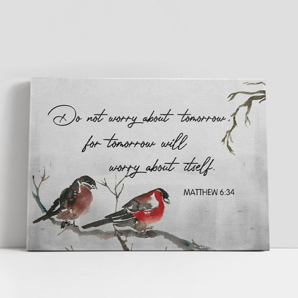 Christian Canvas Wall Art, Matthew 634 Do Not Worry About Tomorrow Bible Verse Canvas Wall Art