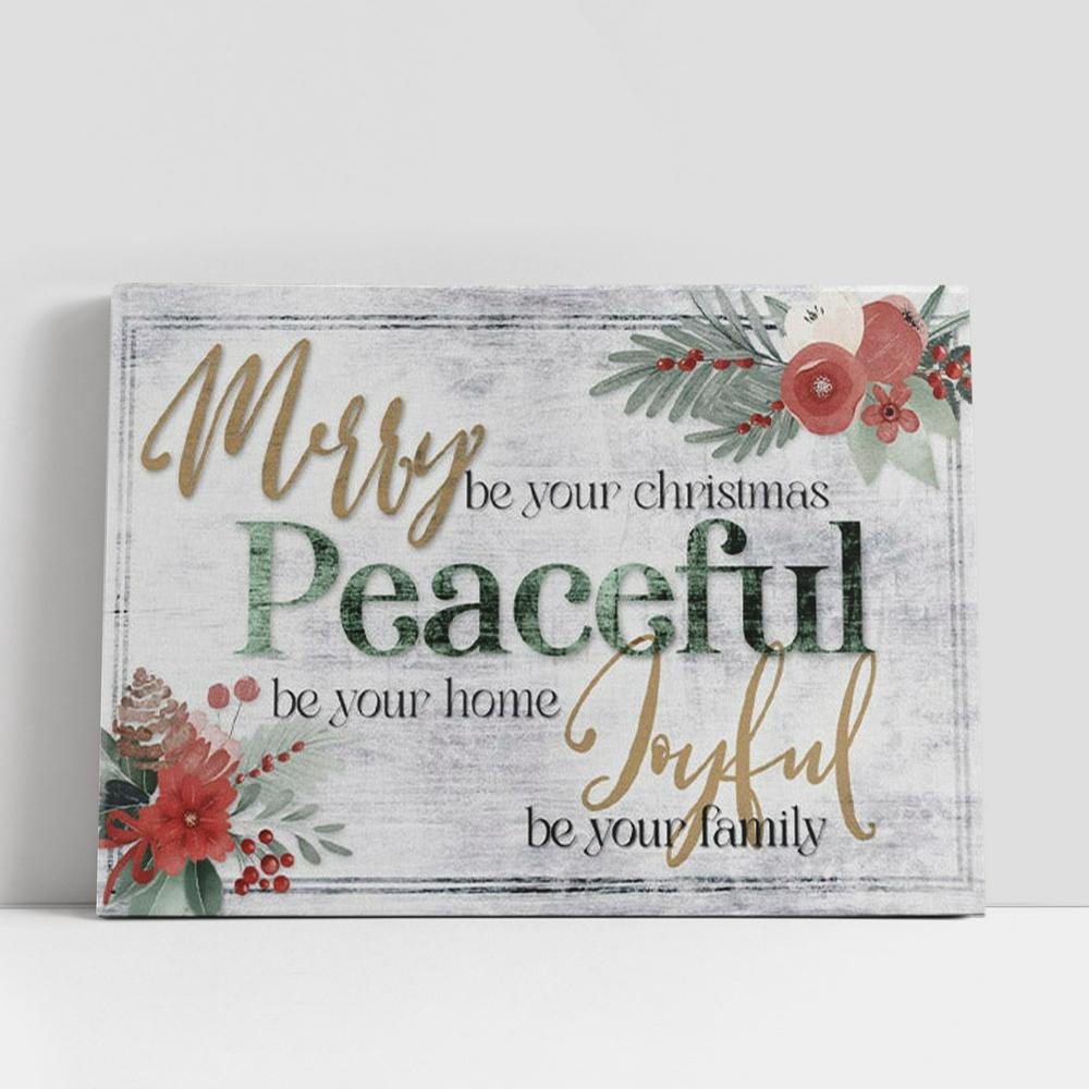 Christian Canvas Wall Art, Merry Be Your Christmas Peaceful Be Your Home Canvas Wall Art