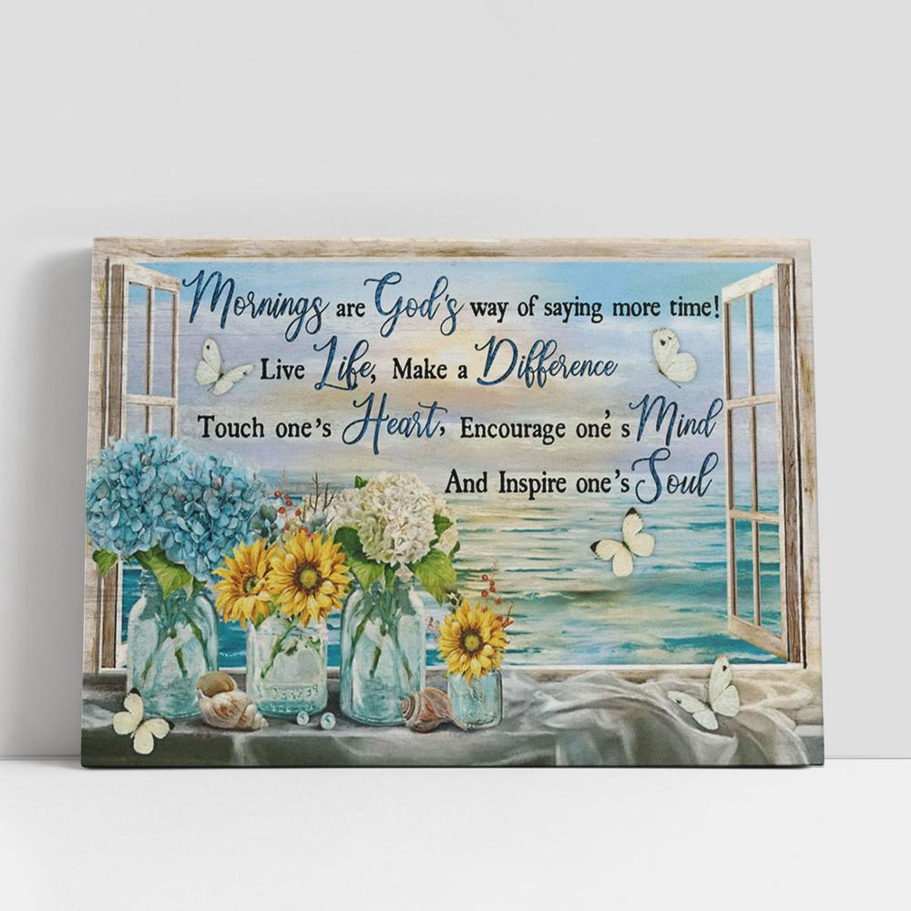 Christian Canvas Wall Art, Mornings Are God’s Way Of Saying More Time Beach Flower Butterfly Large Canvas