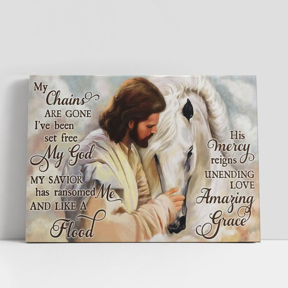 Christian Canvas Wall Art, My Chains Are Gone I’ve Been Set Free My God Canvas, Jesus And Horse Canvas Prints, Christian Gifts Wall Art
