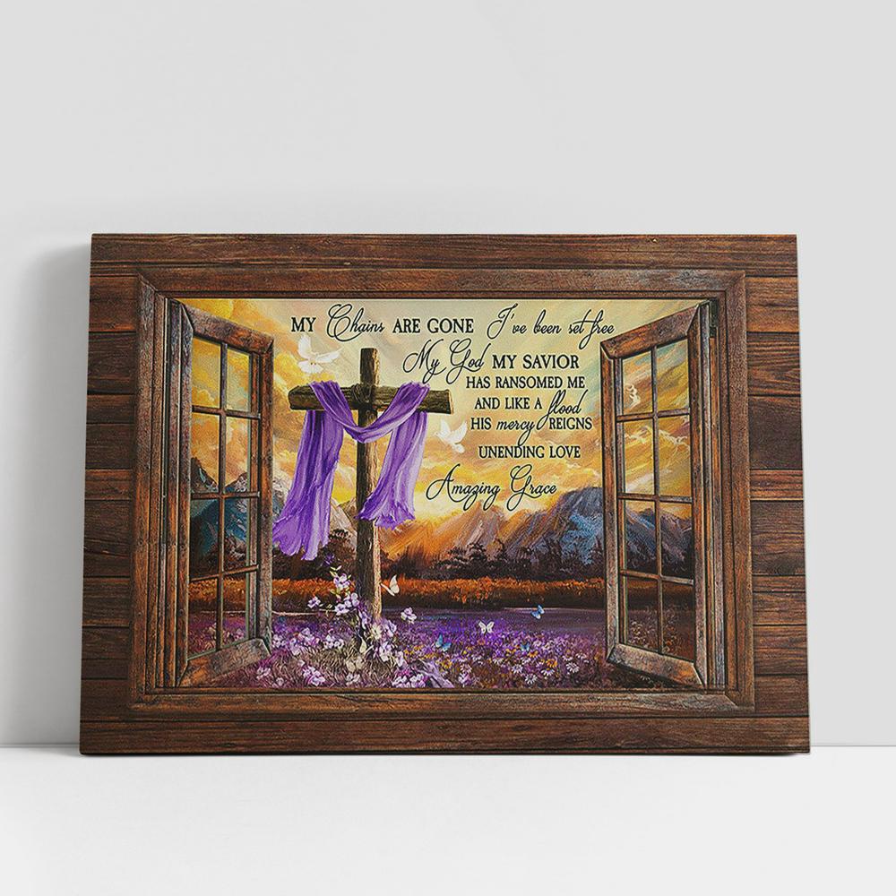 Christian Canvas Wall Art, My Chains Are Gone Purple Flower Field Wooden Cross Butterfly Canvas Art, Christian Gifts Wall Art Decor Christian Canvas Wall Art, My Chains Are Gone Purple Flower Field Wooden Cross Butterfly Canvas Art, Christian Gifts Wall Art Decor