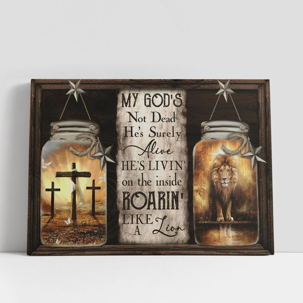 Christian Canvas Wall Art, My God’s Surely Alive Lion Cross Large Canvas